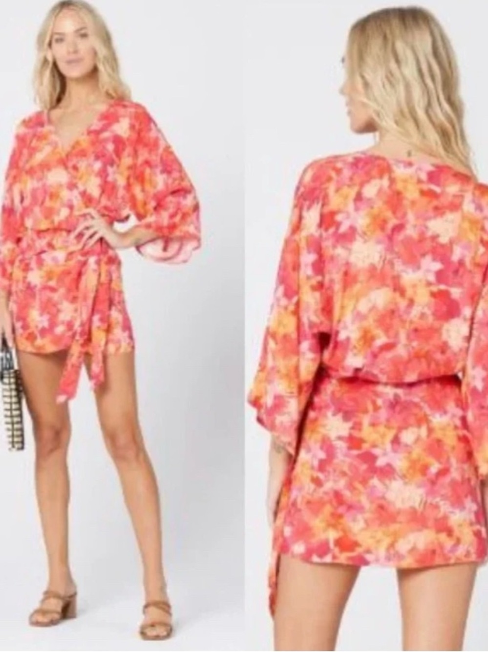 L*Space Pfeiffer floral wrap mini dress Into the Tropics print Vacation coverup